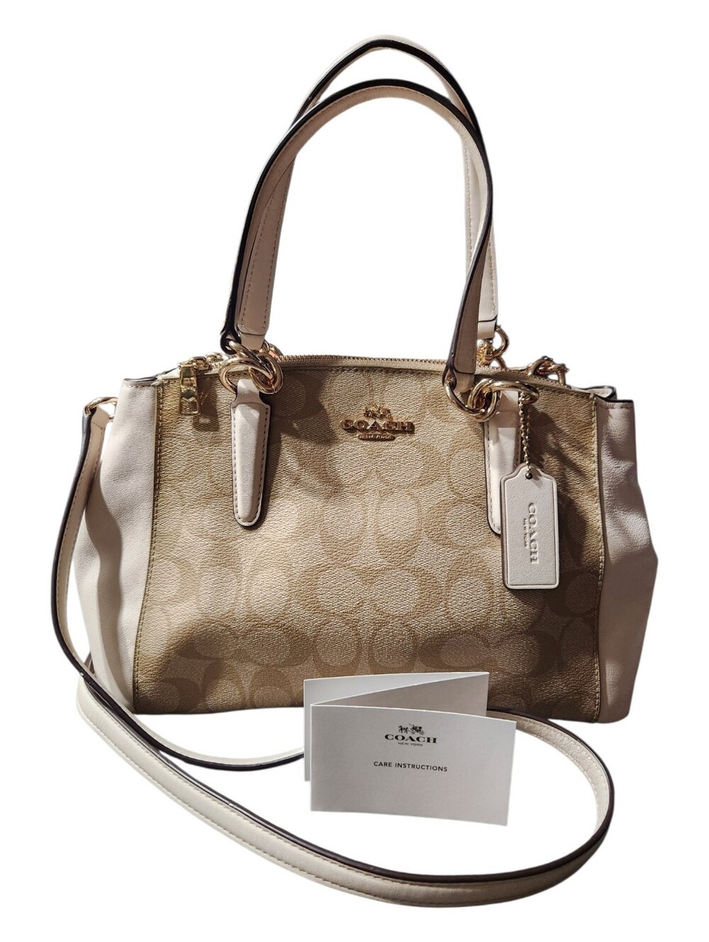 COACH Christie Carryall Khaki Chalk Signature Satchel Crossbody